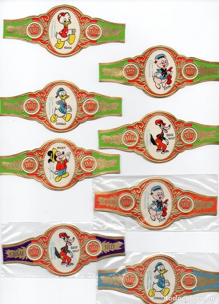 Vitolas de colecci&oacute;n: Vitolas. Serie Graaf Tilly, Personajes Disney, 5 vitolinas. Color naranja.