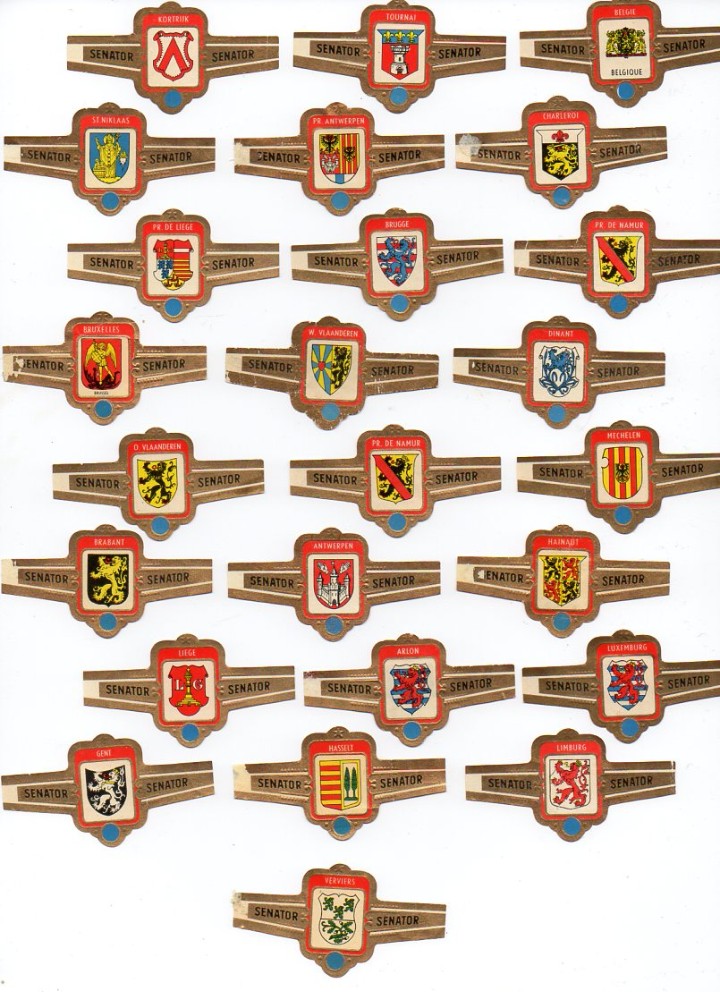 Vitolas de colecci&oacute;n: Vitolas. Serie completa Senator - Escudos de B&eacute;lgica. Sin Numerar. 25 vitolas.