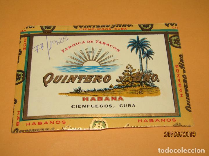 Vitolas de colecci&oacute;n: Habilitaci&oacute;n VISTA INTERIOR Tabacos Habana Cuba QUINTERO y Hno. Litografiada y Dorada