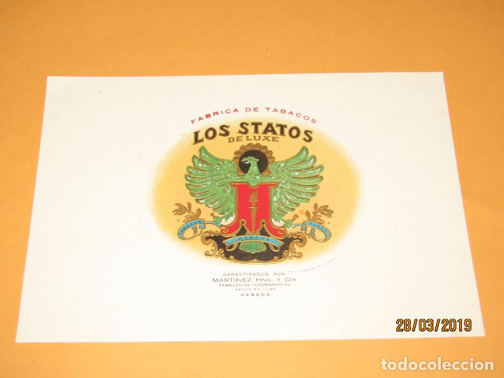Vitolas de colecci&oacute;n: Habilitaci&oacute;n VISTA INTERIOR Tabacos Habana Cuba LOS STATOS DE LUXE Litografiada y Dorada