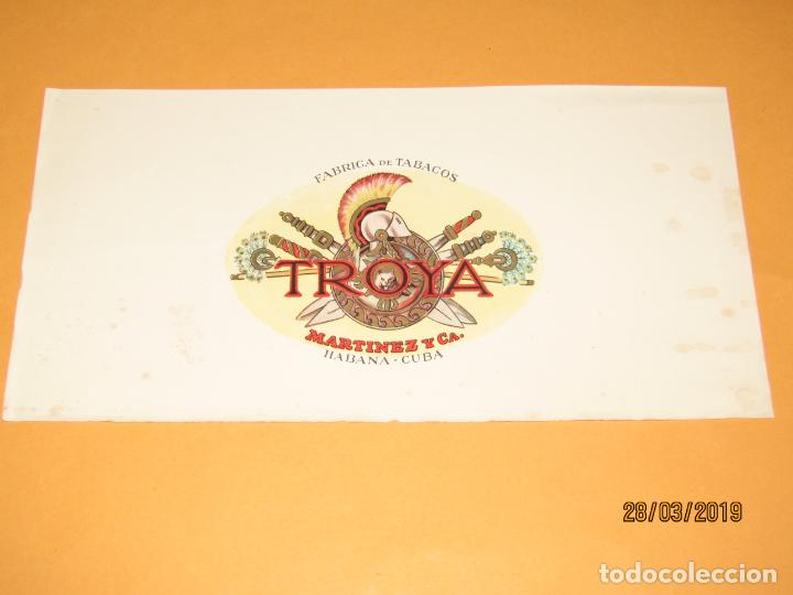 Vitolas de colecci&oacute;n: Habilitaci&oacute;n BOCET&Oacute;N Tabacos Habana Cuba TROYA de Mart&iacute;nez y Cia. Litografiada y Dorada