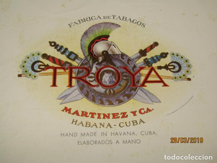 Vitolas de colecci&oacute;n: Habilitaci&oacute;n BOCET&Oacute;N Tabacos Habana Cuba TROYA de Mart&iacute;nez y Cia. Litografiada y Dorada