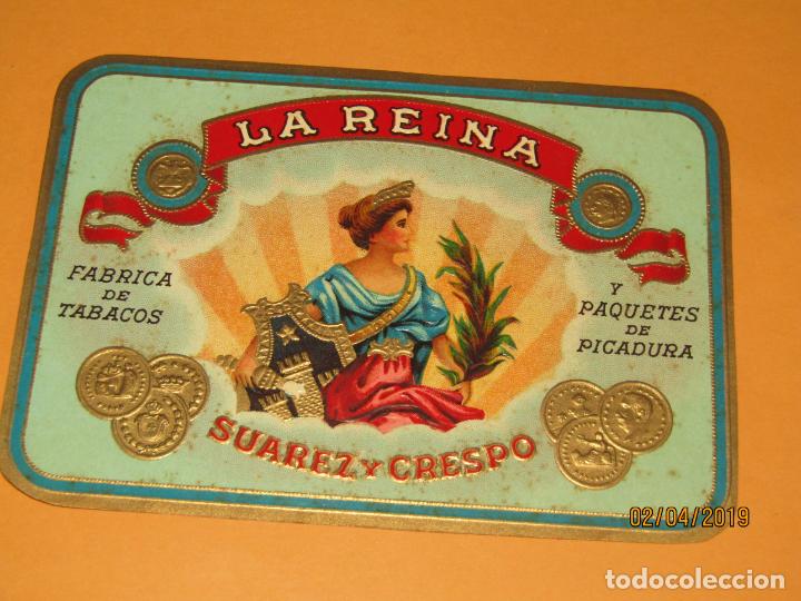 Vitolas de colecci&oacute;n: Habilitaci&oacute;n Tabacos Cuba Habana LA REINA de Suarez y Crespo Litograf&iacute;a con Estampaci&oacute;n en Oro