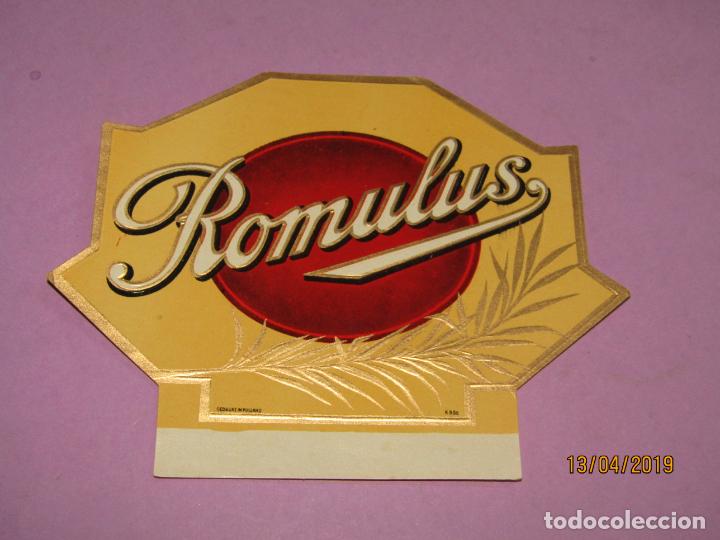 Collection cigar bands: Antigua Habilitaci&oacute;n PAPELETA de F&aacute;brica de Tabacos con ROMULUS Litograf&iacute;a Estampaci&oacute;n Oro