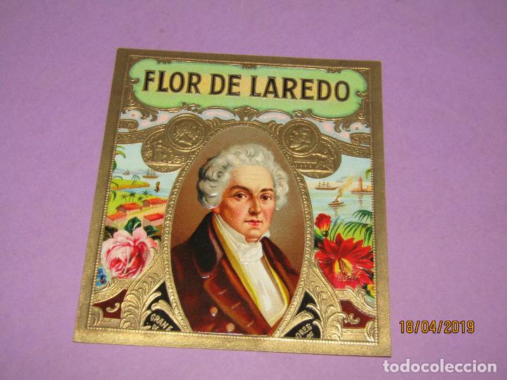 Vitolas de colecci&oacute;n: Litograf&iacute;a Habilitaci&oacute;n PAPELETA F&aacute;brica Tabacos Cuba Habana con FLOR DE LAREDO Estampados en Oro