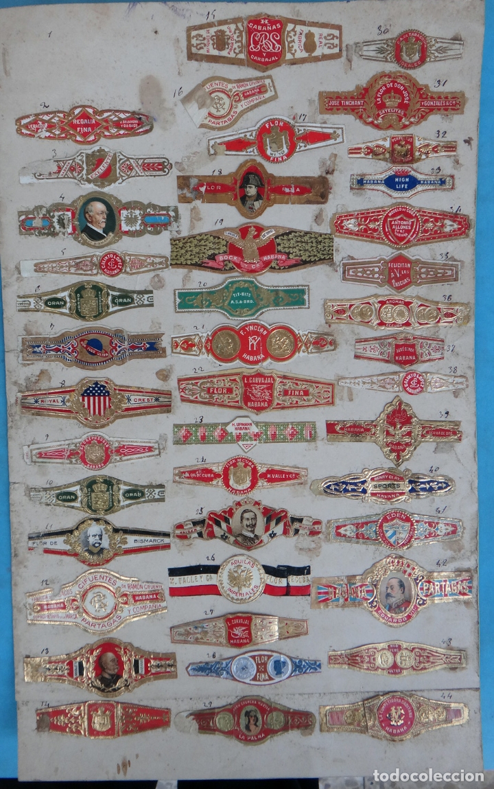 An&eacute;is de charuto de cole&ccedil;&atilde;o: LOTE DE VITOLAS ANTIGUAS , PEGADAS A PAPEL , VER FOTOS , ORIGINAL