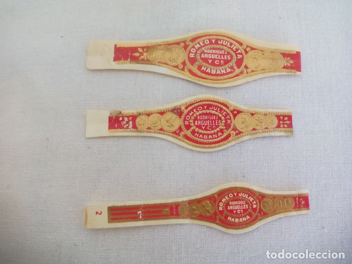 Vitolas de colecci&oacute;n: LOTE DE 3 VITOLAS. ROMEO Y JULIETA. RODRIGUEZ ARGUELLES Y C&ordf;. HABANA. CIGAR BAND. LABEL