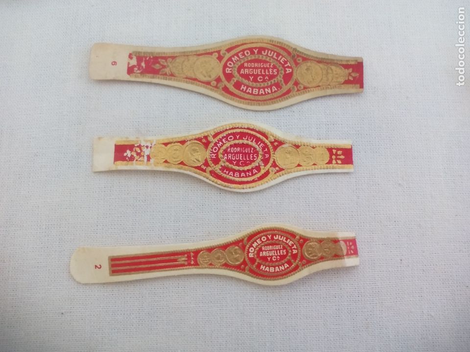 Vitolas de colecci&oacute;n: LOTE DE 3 VITOLAS. ROMEO Y JULIETA. RODRIGUEZ ARGUELLES Y C&ordf;. HABANA. CIGAR BAND. LABEL