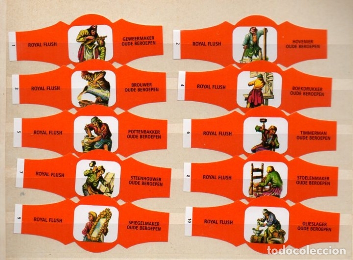 Vitolas de colecci&oacute;n: Vijosefa. Serie completa Royal Flush - Oficios Antiguos, 10 vitolas.