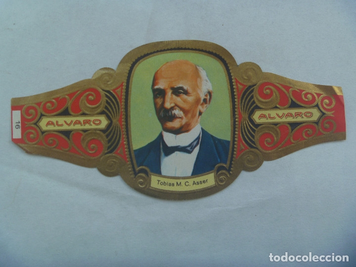 Vitolas de colecci&oacute;n: GRAN VITOLA DE ALVARO, SERIE PREMIOS NOBEL: TOBIAS M. C. ASSER , 1911 .... 7 X 15 CM