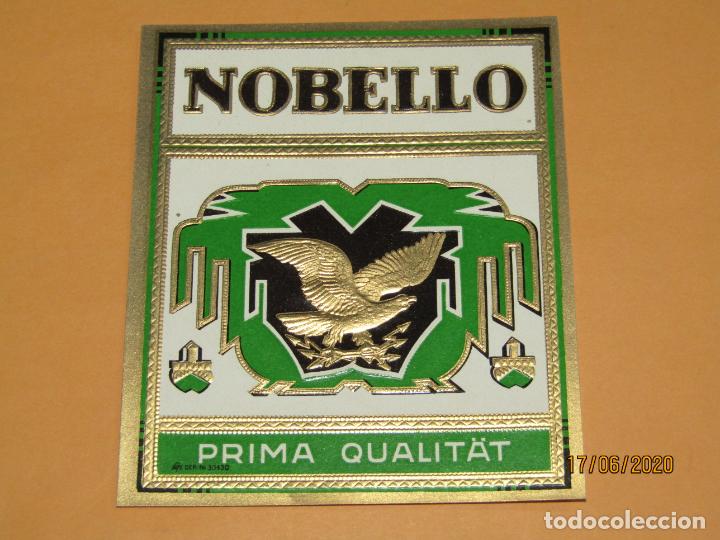 Vitolas de colecci&oacute;n: Antigua Habilitaci&oacute;n Papeleta de Cigarros Puros NOBELLO - Litografiada, Copada y Dorada