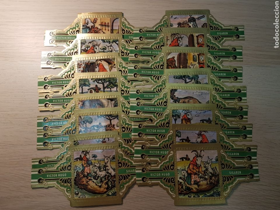 Collection cigar bands: SERIE COMPLETA 16 VITOLAS. EL LOBO Y LOS 7CABRITOS. VICTOR HUGO. VERDE. GRAN FORMATO.