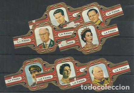 Vitolas de colecci&oacute;n: LA FAMA.-ID-231.-SERIE REYES Y GOBERNANTES.- 1&ordf;.-AZUL.-CON RELIEVE.- 7 VITOLAS