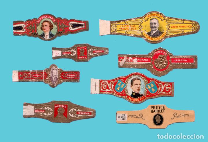 Vitolas de colecci&oacute;n: 8 VITOLAS ANTIGUAS - MARCAS MEXICANAS, CUBANAS Y EEUU - PERSONAJES Y CASAS REALES