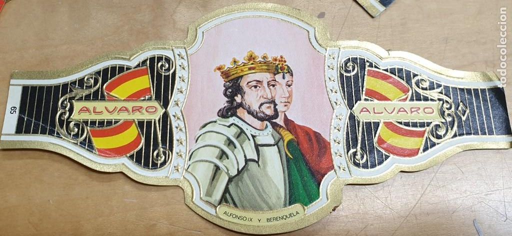 Bagues de cigare de collection: VITOLA ALVARO REYES DE ESPA&Ntilde;A ALFONSO IX Y BERENQUELA N&ordm; 65 14,5X7 CM.