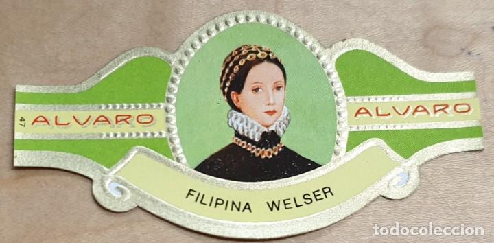 Vitolas de colecci&oacute;n: VITOLA ALVARO SERIE MUJERES FAMOSAS EN LA HISTORIA FILIPINA WELSER AUSTRIA N&ordm; 47 6,5X3,5 CM.