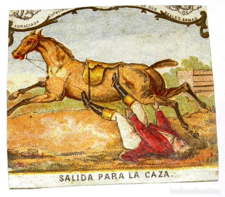 Vitolas de colecci&oacute;n: MARQUILLA CIGARRERA SIGLO XIX, SALIDA PARA LA CAZA, LITOGRAFIA QUE ENVOLVIAN LAS CAJETILLAS DE TABAC