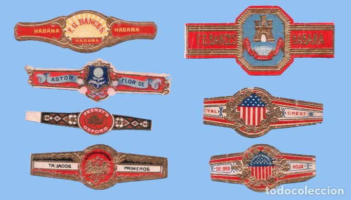 Sammlung von Banderolen: 7 VITOLAS ANTIGUAS - MARCAS DE DISTINTA PROCEDENCIA, CUBA, MEXICO, ETC