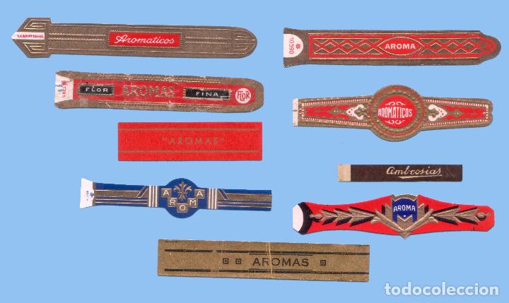 Sammlung von Banderolen: 9 VITOLAS ANTIGUAS - SIN MARCA - CON EL TEXTO &rdquo;AROMA&rdquo;