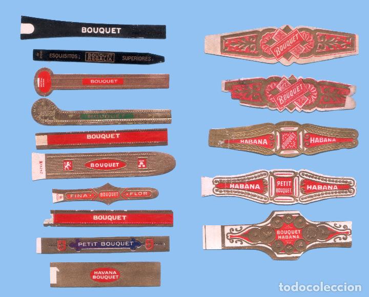 Collection cigar bands: 15 VITOLAS ANTIGUAS - SIN MARCA - CON EL TEXTO &rdquo;BOUQUET&rdquo;