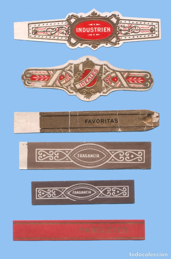 Sammlung von Banderolen: 6 VITOLAS ANTIGUAS - SIN MARCA - CON EL TEXTO &rdquo;IDEALES, INDUSTRIA, FRAGANCIA&rdquo;