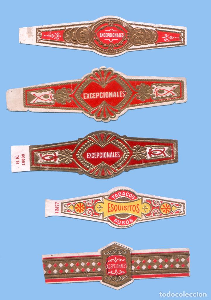 Sammlung von Banderolen: 5 VITOLAS ANTIGUAS - SIN MARCA - CON EL TEXTO &rdquo;EXCEPCIONALES&rdquo;