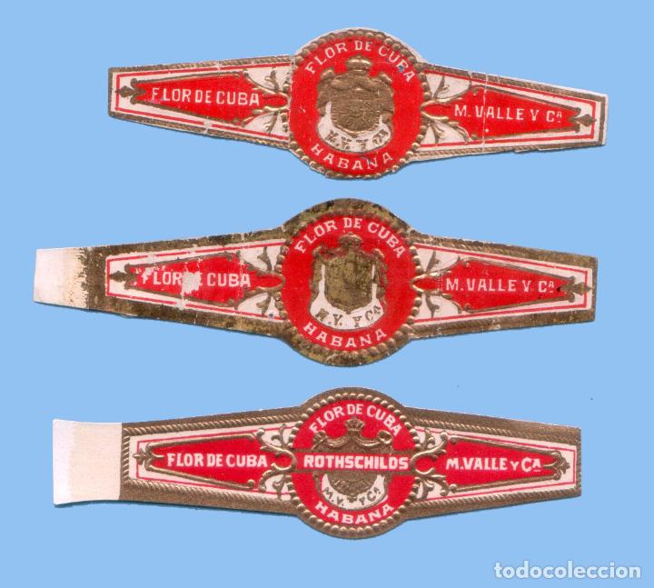 Sammlung von Banderolen: 3 VITOLAS CUBANAS ANTIGUAS - MARCA FLOR DE CUBA - MANUEL VALLE Y Ca.