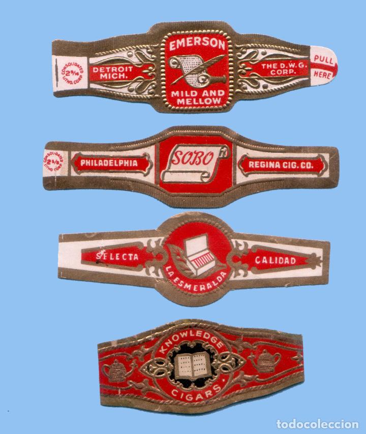 Collection cigar bands: 4 VITOLAS ANTIGUAS - TEM&Aacute;TICA VARIA - LIBROS, ESCRITURA, CAJA DE PUROS