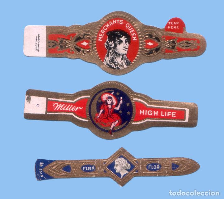 Collection cigar bands: 3 VITOLAS ANTIGUAS - DISTINTAS MARCAS (PROCEDENCIA USA) - TEM&Aacute;TICA MUJERES