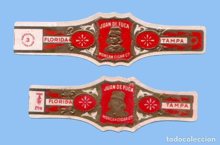 An&eacute;is de charuto de cole&ccedil;&atilde;o: 2 VITOLAS ANTIGUAS - MARCA JUAN DE FUCA. MORGAN COGAR CO. (USA) - TEM&Aacute;TICA HOMBRES