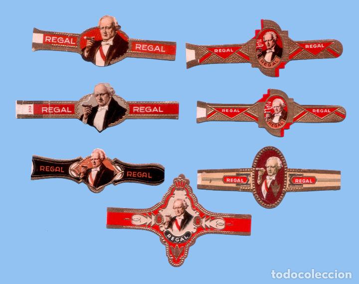 Bagues de cigare de collection: 7 VITOLAS ANTIGUAS - MARCA REGAL (HOLANDA) - PROCEDENCIA EUROPEA - TEM&Aacute;TICA HOMBRES