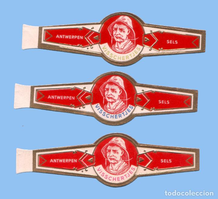 Bagues de cigare de collection: 3 VITOLAS ANTIGUAS - MARCA VISSCHERTJES - PROCEDENCIA B&Eacute;LGICA - TEM&Aacute;TICA HOMBRES