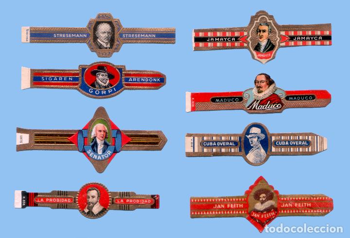Bagues de cigare de collection: 8 VITOLAS ANTIGUAS - PROCEDENCIA EUROPEA - TEM&Aacute;TICA HOMBRES