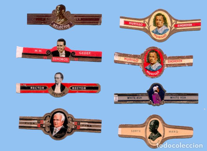 Bagues de cigare de collection: 8 VITOLAS ANTIGUAS - PROCEDENCIA EUROPEA - TEM&Aacute;TICA HOMBRES