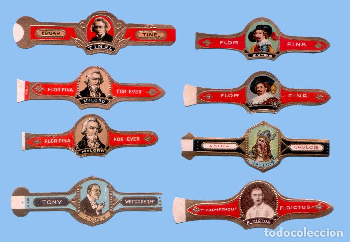 Bagues de cigare de collection: 8 VITOLAS ANTIGUAS - PROCEDENCIA EUROPEA - TEM&Aacute;TICA HOMBRES