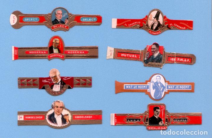 Bagues de cigare de collection: 8 VITOLAS ANTIGUAS - PROCEDENCIA EUROPEA - TEM&Aacute;TICA HOMBRES