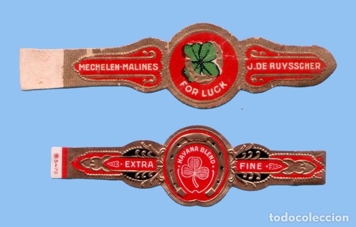 Collection cigar bands: 2 VITOLAS ANTIGUAS - DISTINTAS MARCAS - TEM&Aacute;TICA HOJAS - TREBOL