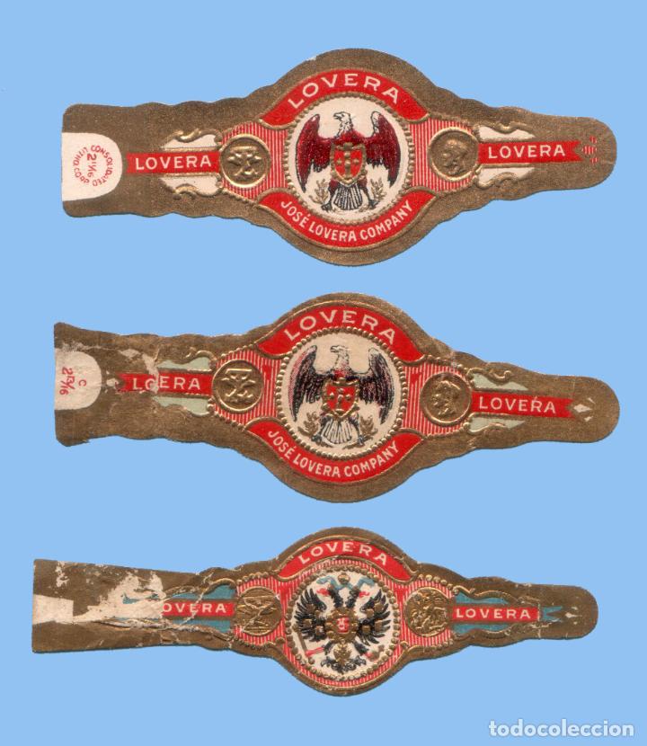 Collection cigar bands: 3 VITOLAS ANTIGUAS - MARCA JOS&Eacute; LOVERA COMPANY (USA) - TEM&Aacute;TICA &Aacute;GUILAS