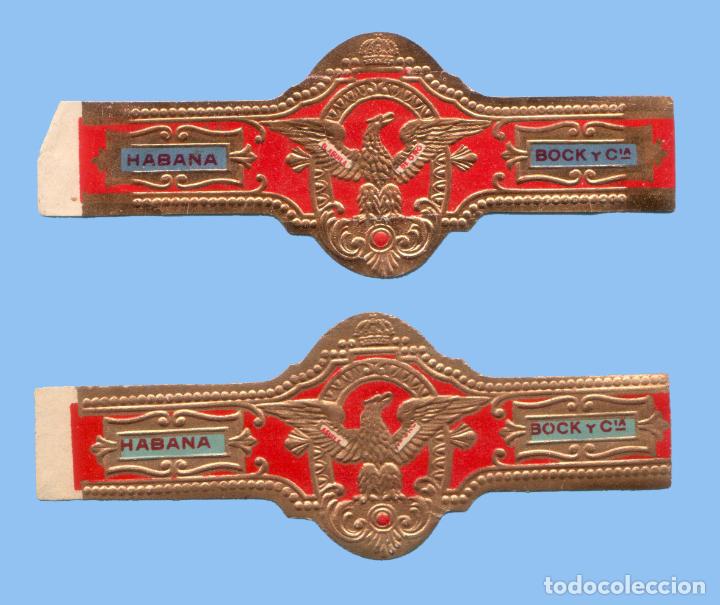 Collection cigar bands: 2 VITOLAS CUBANAS ANTIGUAS - MARCA BOCK Y CIA. - TEM&Aacute;TICA &Aacute;GUILAS
