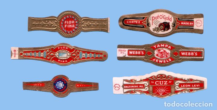 Collection cigar bands: 6 VITOLAS ANTIGUAS - DISTINTAS MARCAS Y PROCEDENCIAS - TEM&Aacute;TICA JOYAS