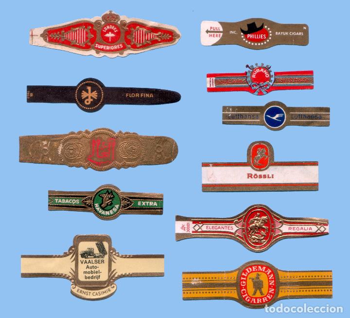 Collection cigar bands: 11 VITOLAS ANTIGUAS - DISTINTAS MARCAS y TEM&Aacute;TICA