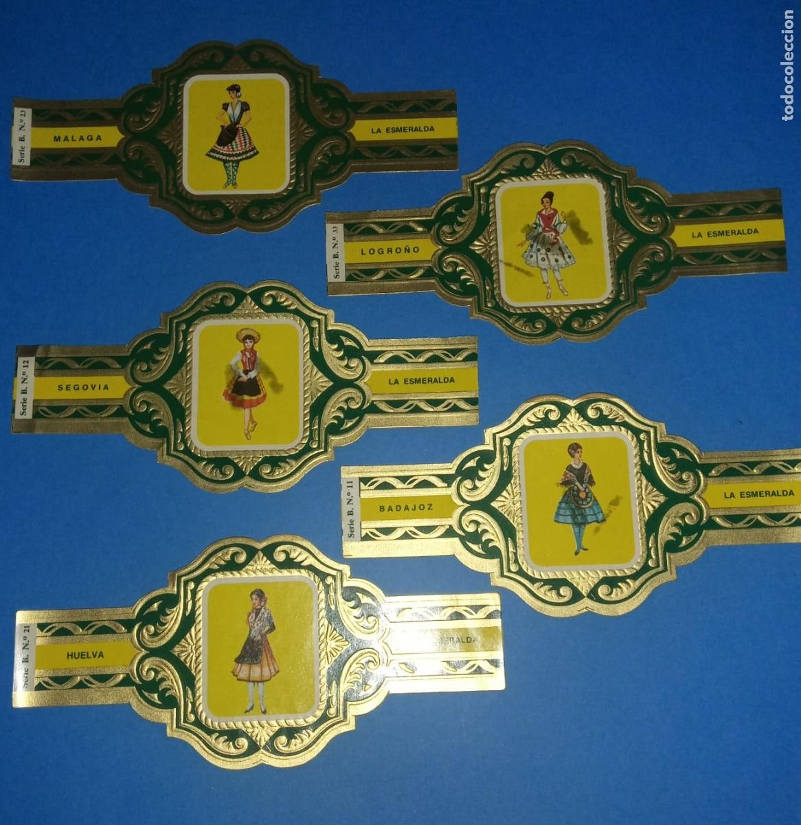 Vitolas de colecci&oacute;n: VITOLA- LOTE DE 5 UNIDADES -TRAJES TIPICOS PROVINCIAS ESPA&Ntilde;OLAS- LA ESMERALDA -FORMATO GRANDE NUEVAS