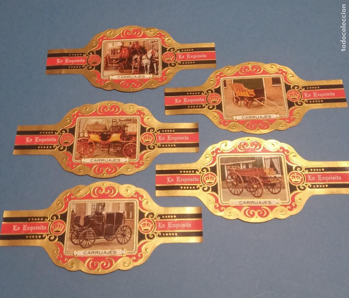 Vitolas de colecci&oacute;n: VITOLA- LOTE DE 5 UNIDADES - CARRUAJES ANTIGUOS - LA EXQUISITA - FORMATO GRANDE - NUEVA