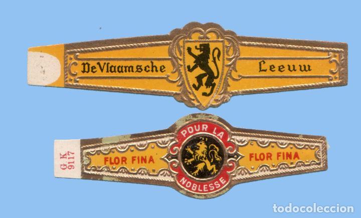 Sammlung von Banderolen: 2 VITOLAS ANTIGUAS - SIN MARCA - TEM&Aacute;TICA HER&Aacute;LDICA - LE&Oacute;N RAMPANTE