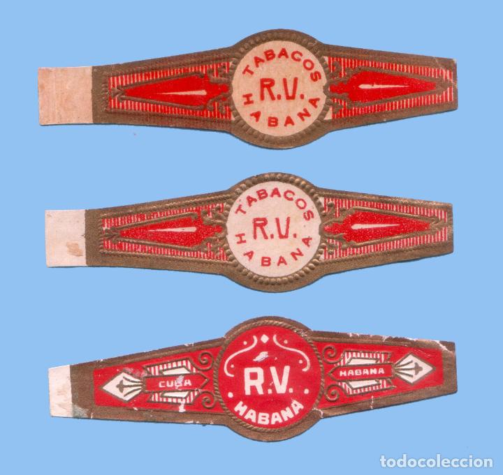 Sammlung von Banderolen: 3 VITOLAS CUBANAS ANTIGUAS - MARCA TABACOS R V HABANA
