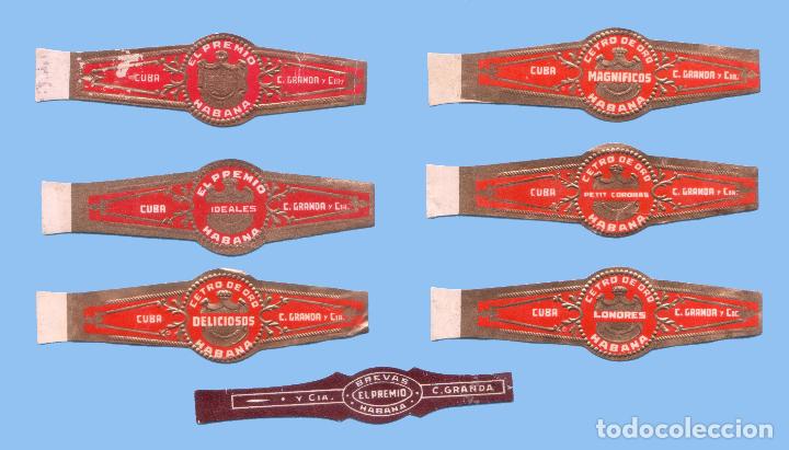 Sammlung von Banderolen: 7 VITOLAS CUBANAS ANTIGUAS - MARCA EL PREMIO. C. GRANDA Y CIA.