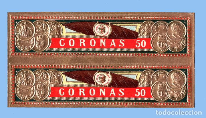Collection cigar bands: Etiqueta de Caja de Puros - Marca LA CORONA - &Aacute;lvarez y L&oacute;pez - Coronas 50