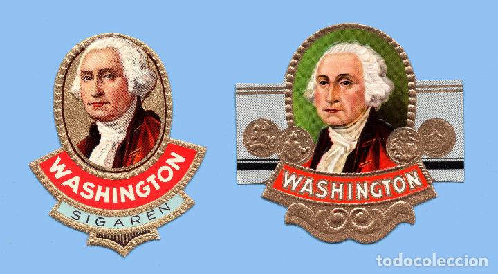 Collection cigar bands: 2 Etiquetas de Caja de Puros (Papeleta) - Marca WASHINGTON