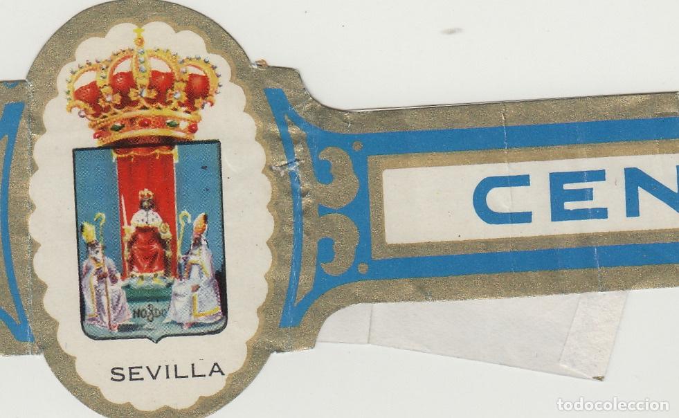 Collection cigar bands: VITOLA CENTEN CUBANO ESCUDOS - SEVILLA - 22 cm largo , doblada por alas . fotos ambas caras