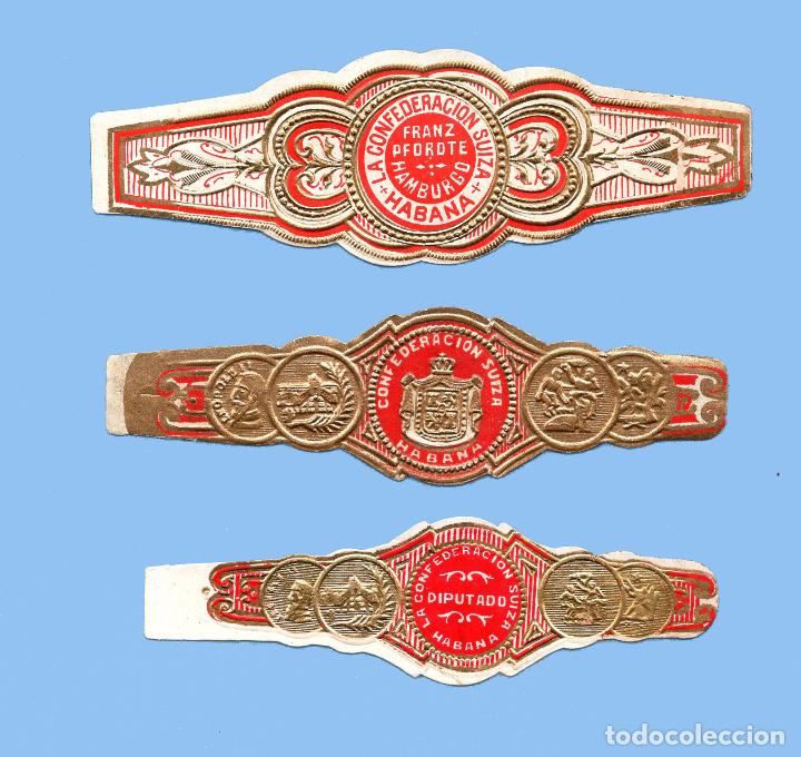 Bagues de cigare de collection: 3 VITOLAS CUBANAS ANTIGUAS - MARCA LA CONFEDERACION SUIZA